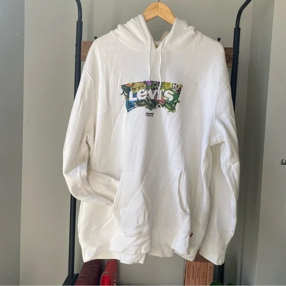 Levi's Shirts Levis Mens White Pullover Hoodie With Kangaroo